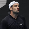 Matteo Berrettini in his Hugo Boss uniform during a practice session against Russia’s Andrey Rublev ahead of the Australian Open, on Friday, Jan. 13, 2023