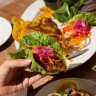 The banh xeo (Vietnamese pancake) with pickles.