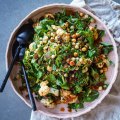 Roasted cauliflower, chickpea and herb salad withÂ harissaÂ and honey dressing. KatrinaÂ Meynink Christmas salad recipes for Good Food November/December 2020. Please creditÂ KatrinaÂ Meynink. Good Food use only.
