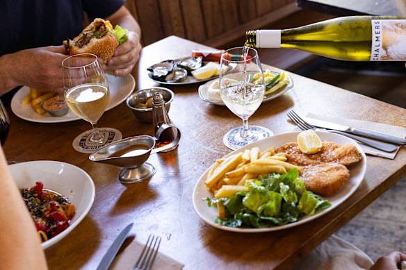 For the Pinnacle’s schnitzel, Loddon Valley whole chickens are brined in-house, then pan-fried to order. 