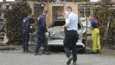 Emergency services in Kinglake after the fires.