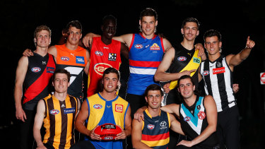 New Eagle Campbell Chesser (bottom centre) with some of the other first-round AFL draft selections.