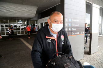 England rugby coach Eddie Jones arrives in Perth on Wednesday.