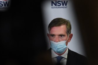 NSW Premier Dominic Perrottet pictured during a COVID-19 update in November.