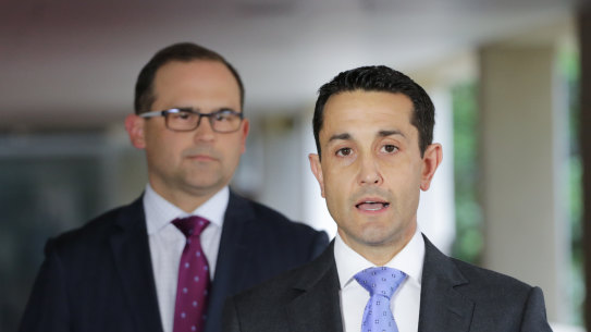 LNP deputy leader David Janetzki and leader David Crisafulli. 