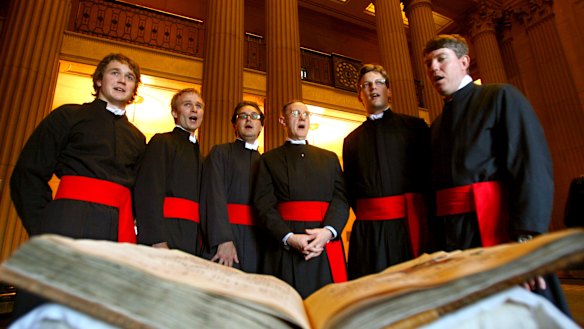 Neil McEwan, fourth from left,  rehearsing for a performance.
