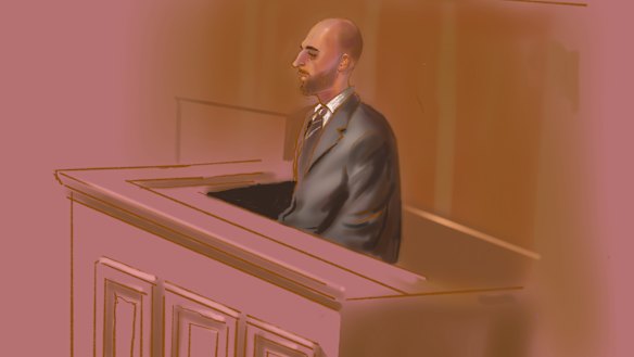 Sketch of Danny Zayat as he was convicted in the NSW Supreme Court of murdering Tatiana Dokhotaru.