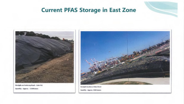 A West Gate Tunnel presentation to building supervisors identifies two PFAS storage sites.