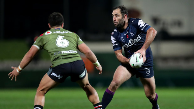 Cameron Smith playing in the halves against the Warriors.