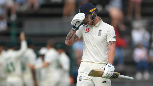 Ben Stokes heads to the pavilion –and spectator trouble – after being dismissed at The Wanderers.