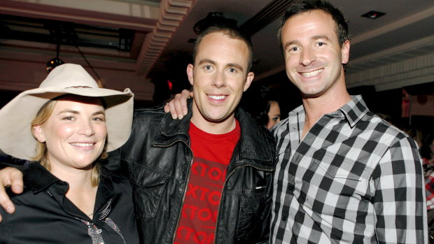 Kate Cook, left, with fellow Australian Idol contestants Casey Barnes and Toby Moulton in 2009. 