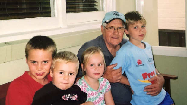 Harrison (right) and siblings enjoy Barry's company. 