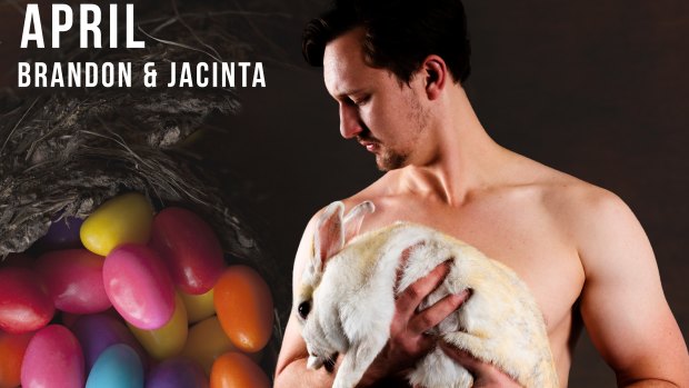 Brandon and Jacinta the bunny starred on the April page of the men of Mooseheads security calendar.