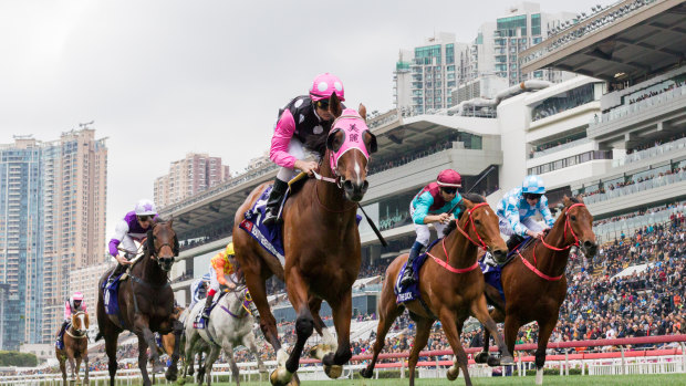 Beauty Generation wins the Silver Jubilee Cup with Zac Purton aboard at Sha Tin in February.