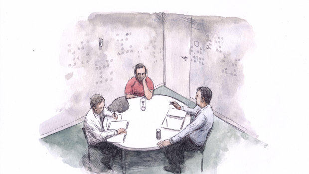 A sketch of Bradley Edwards during his police interview. 
