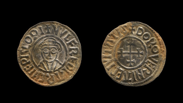 A coin which was part of the Viking hoard the metal detectorists have been convicted of stealing. The coins were typical of Viking use in the 9th and 10th centuries in Britain.