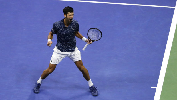 Fine line: Novak Djokovic, of Serbia, celebrates after defeating Kei Nishikori.