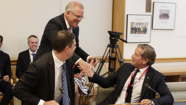 Mark Bouris with Prime Minister Scott Morrison at a housing roundtable meeting earlier this year.