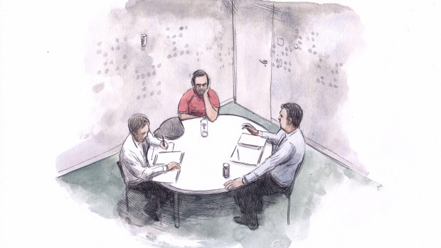 A sketch of Bradley Edwards during his police interview. 