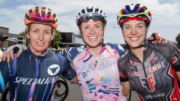 The top three women across the line: Taryn Heather, Peta Mullens and Rebecca Wiasak.