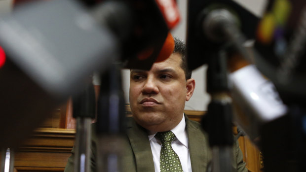 Luis Parra gives a press conference at the National Assembly in Caracas, Venezuela, on Monday.