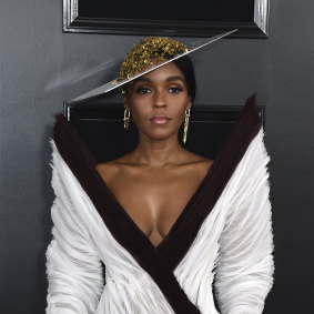 Janelle Monae arrives at this year's Grammy awards.