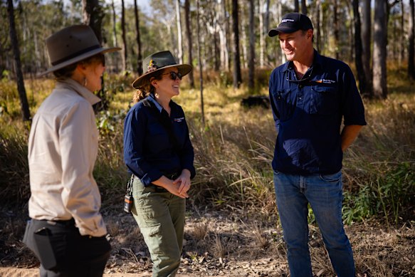 (L-R) Jo Axford, Emily Rush and Rhys Swain chat at Yourka Reserve.