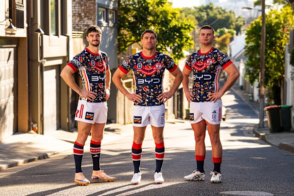 Cody Ramsey, Connor Watson and Blake Steep model the latest strip, which is a nod to former player and proud Indigenous man, Craig Salvatori.