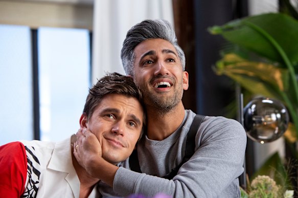 Antoni Porowski and Tan France, two of Jonathan van Ness’ castmates on Queer Eye. 