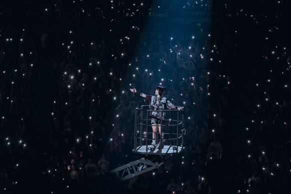 Billie Eilish performs her latest tour Happier Than Ever to a sold-out crowd.