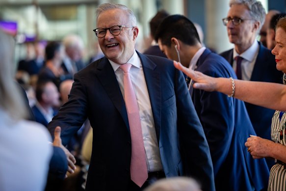Prime Minister Anthony Albanese in the terminal on Sunday.