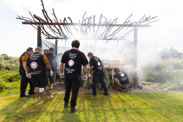 Kaurna community members rebury their ancestors at Wangayarta in December 2023.