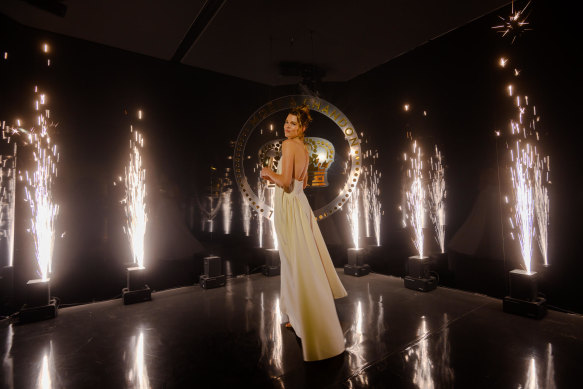 Model Victoria Lee exploring Moet & Chandon’s pop -up party palace at Mrs Macquarie’s Chair on Thursday night.