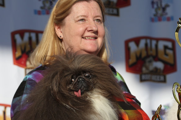 Ann Lewis with Wild Thang after taking out the World’s Ugliest Dog 2024 title.