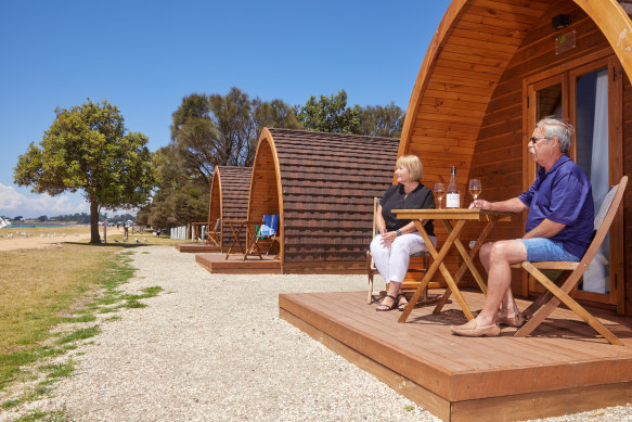 Only glass French doors separate you from the bay in these brand-new beach pods.