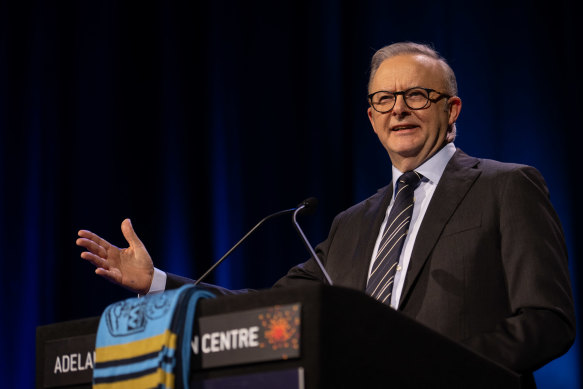 Prime Minister Anthony Albanese addresses the ACTU national Congress in Adelaide last night