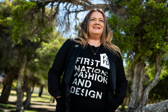 Designer Teagan Cowlishawof is the co-founder or First Nations Fashion Design.