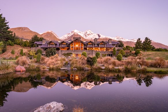 Blanket Bay Lodge at dusk.