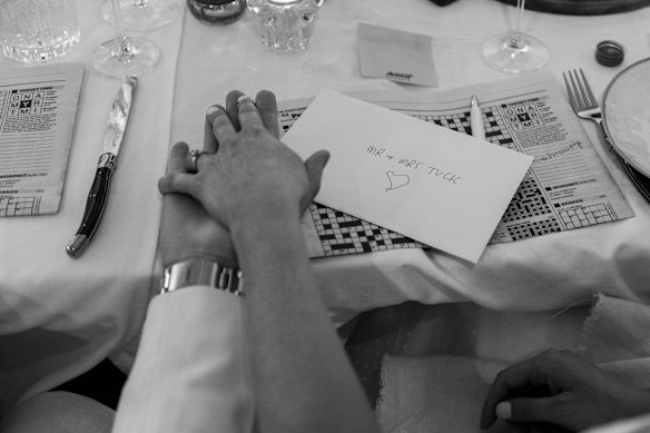 The happy couple with their wedding puzzle. 