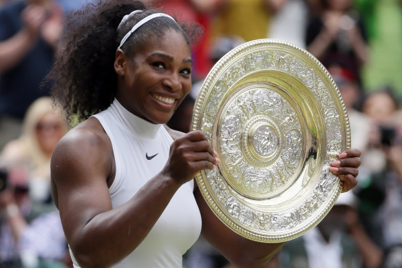 Serena Williams with her seventh Wimbledon trophy, and her 22nd overall grand slam title. 