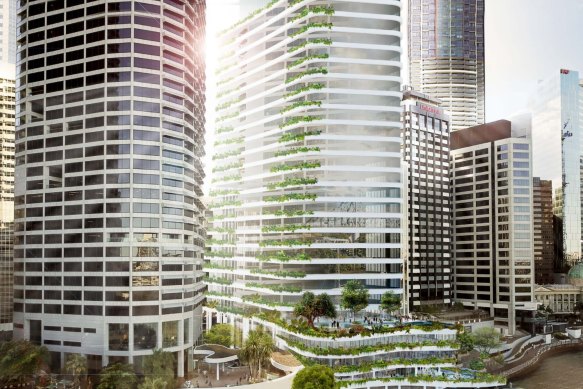 An artist’s impression of the office tower planned for 135 Eagle Street, Brisbane.