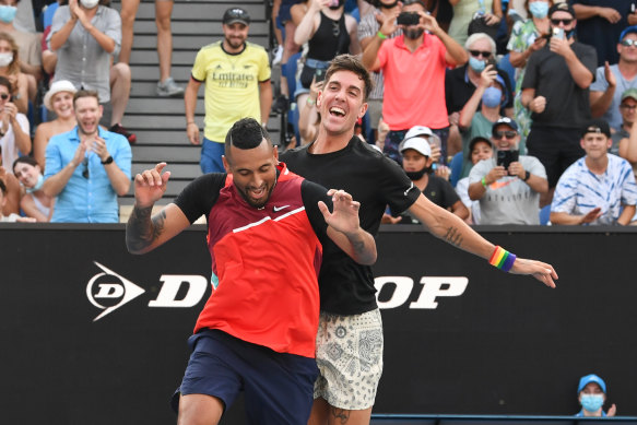 Thanasi Kokkinakis and Nick Kyrgios, en route to last year’s doubles title.