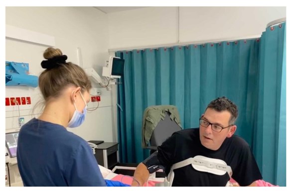 Premier Daniel Andrews, pictured in intensive care in March.