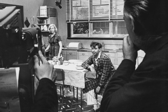 John Meillon and Judi Farr on the set of My Name’s McGooley, 1966.