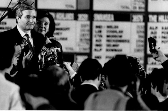 Nick Greiner and wife Kathryn in the tally room on election night in 1991.