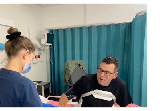 A photo shared by Daniel Andrews earlier this week when he was moved from ICU.