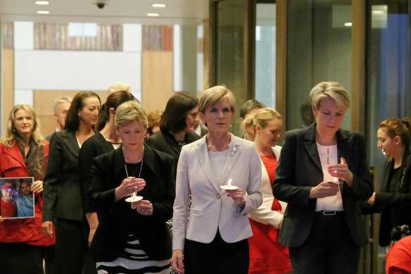 In early 2015, then foreign minister Julie Bishop, Greens leader Senator Christine Milne, and Labor’s Tanya Plibersek led a candlelight vigil for Andrew Chan and Myuran Sukumaran on the forecourt of Parliament House in Canberra.