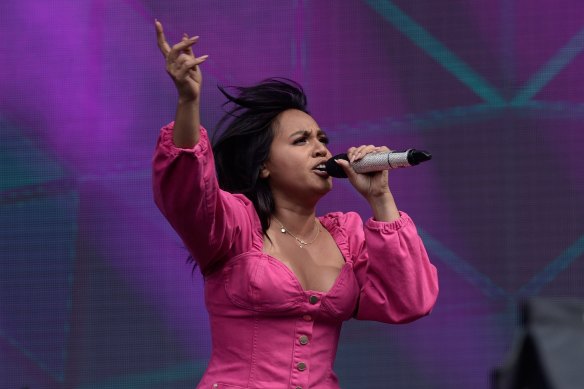 Jess Mauboy performs at a bushfire relief concert at ANZ Stadium in 2020.