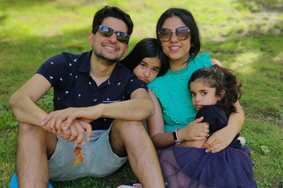 Ritika Shah with her daughters Sara and Kiyara and her husband Sid.