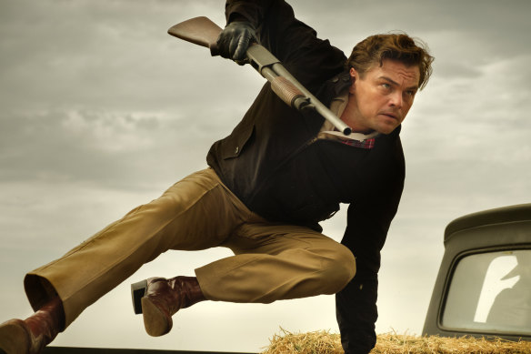 Leonardo DiCaprio as the fading star of westerns, Rick Dalton.